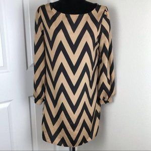 Tobi long sleeve tan black chevron striped dress